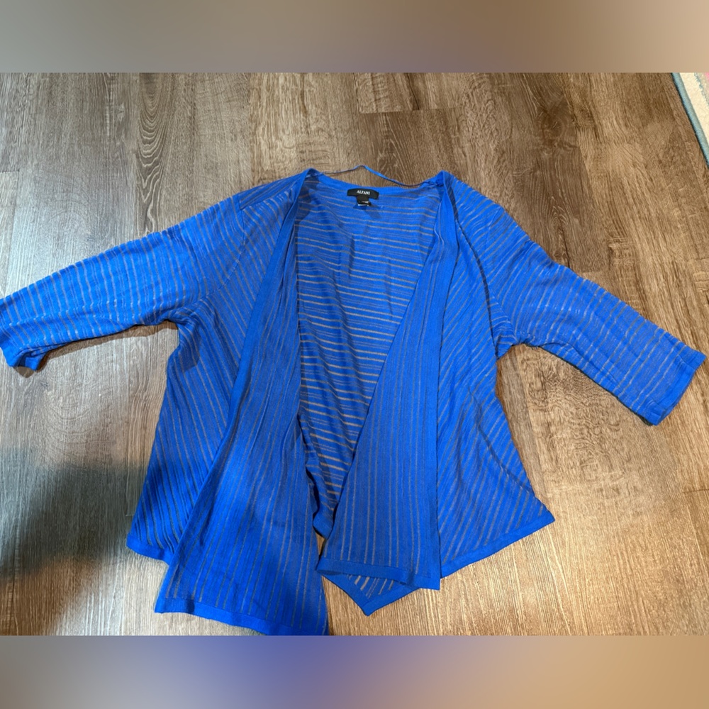 Alfani open front‎ sheer striped blue cardigan